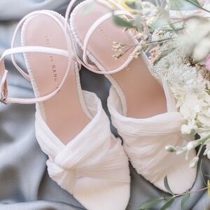 Loeffler Randall Ivory Mule with Ankle Straps- 90mm Penny Pleated Knot Mule